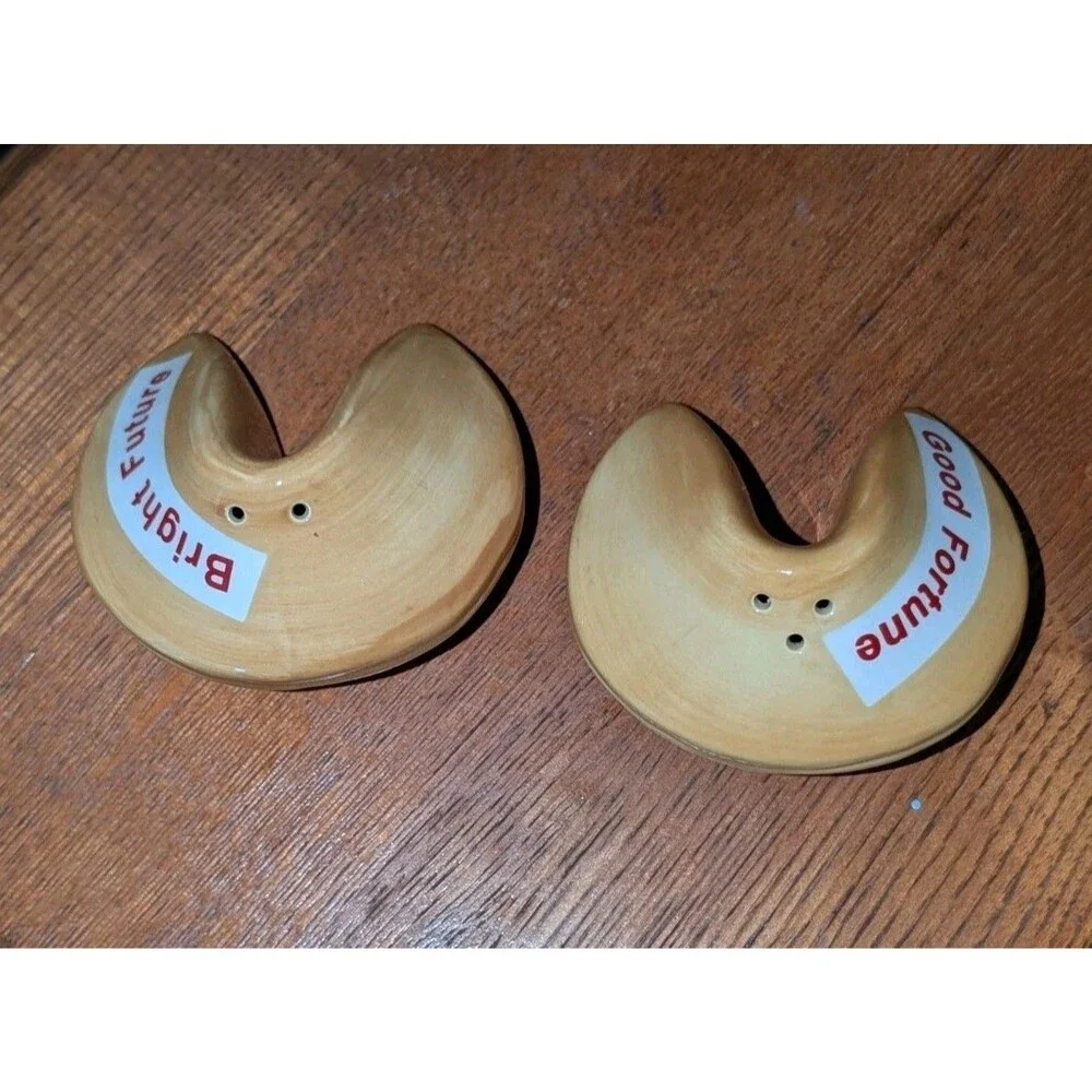 Fortune Cookie Ceramic Salt and Pepper Shaker Set Bright Future Good Fortune